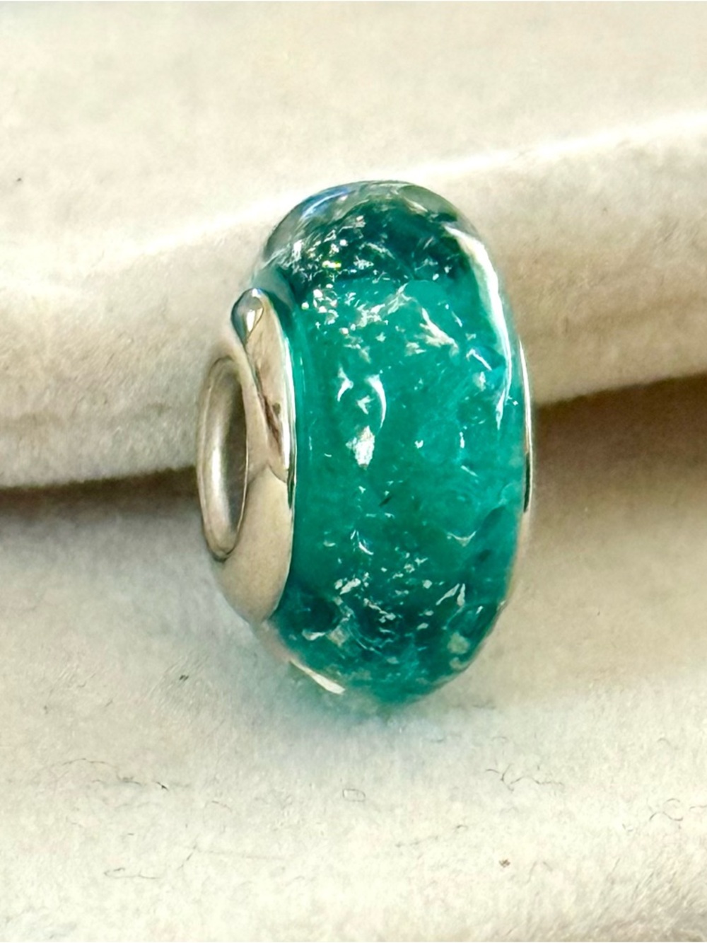 Shimmering Teal  Murano Glass charm fit Pandora bracelets